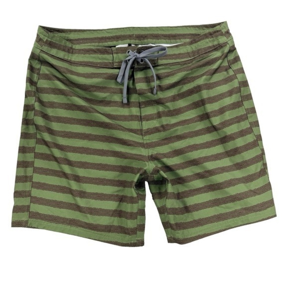 Mens PrAna Board Shorts Swim Trunks Green Brown Striped Sz 36 Surf Beach